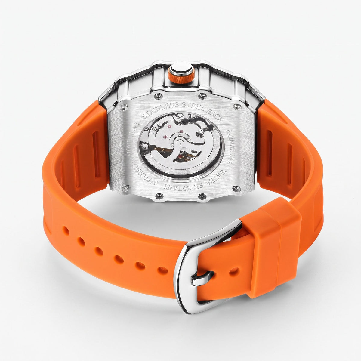 Orange strap and buckle from behind