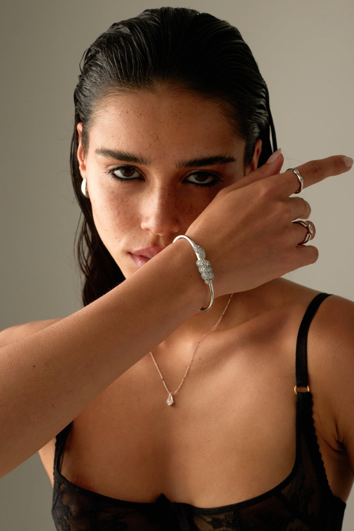 Silver-tone stone-set knot cuff bracelet, view 2 of 6