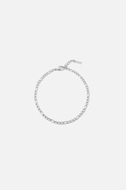Silver-tone 3 mm figaro chain bracelet, front view on a light background