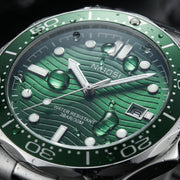 Green wave dial close up