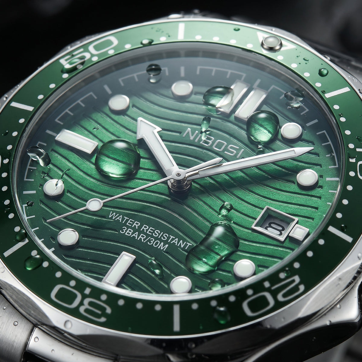 Green wave dial close up