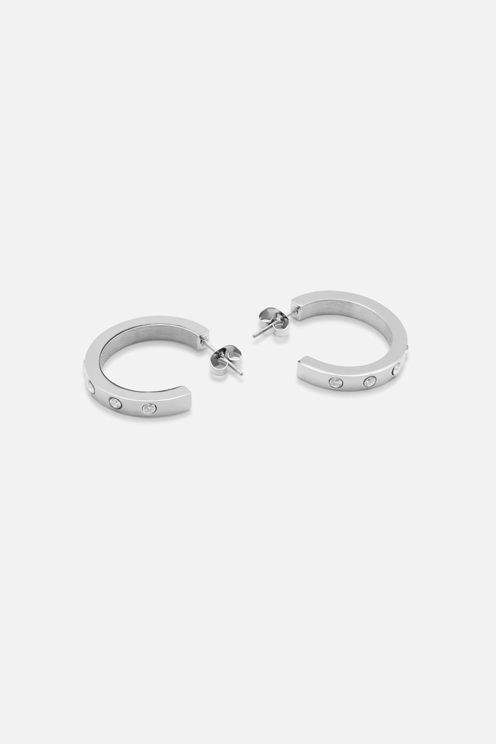 Pair of silver-tone open hoop earrings with posts
