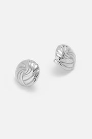 Pair of round swirl dome stud earrings in silver tone