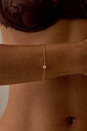 Gold-tone heart bracelet with a tiny stone, view 2 of 4