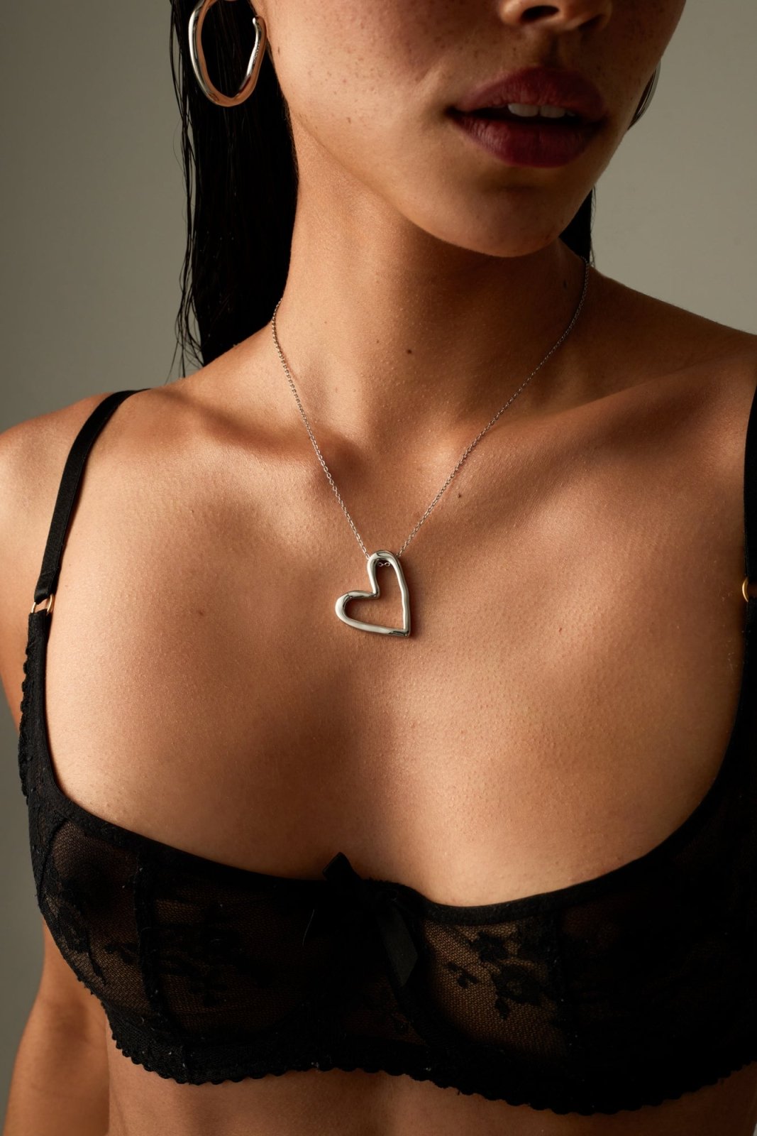 Silver-tone open heart necklace, view 7 of 7