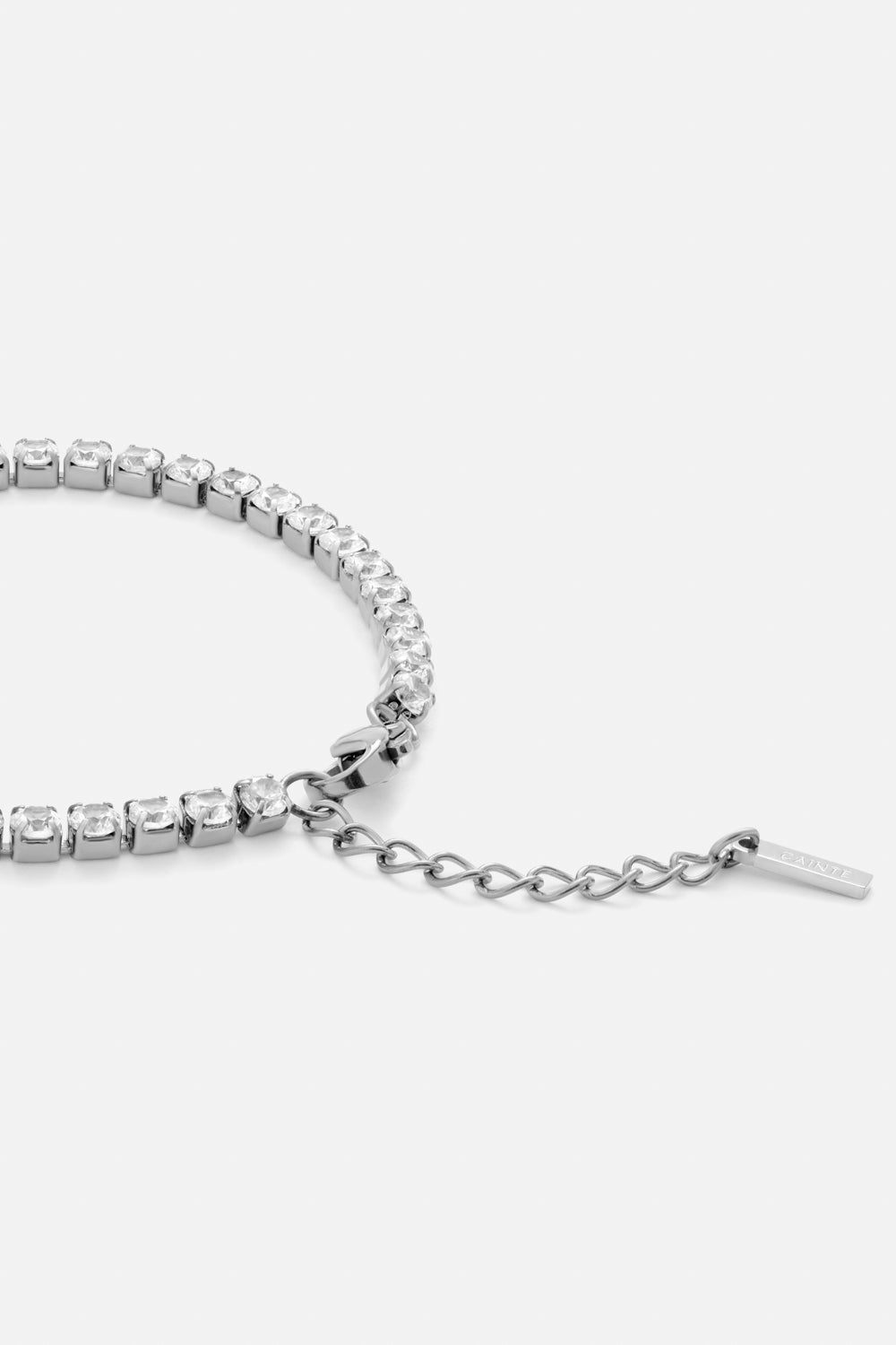 Silver-tone tennis bracelet with clear stones, view 3 of 5