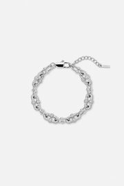 Silver-tone chunky textured oval link bracelet, front view on a light background