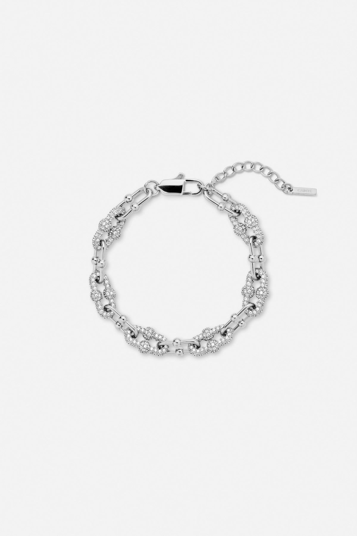 Silver-tone chunky textured oval link bracelet, front view on a light background
