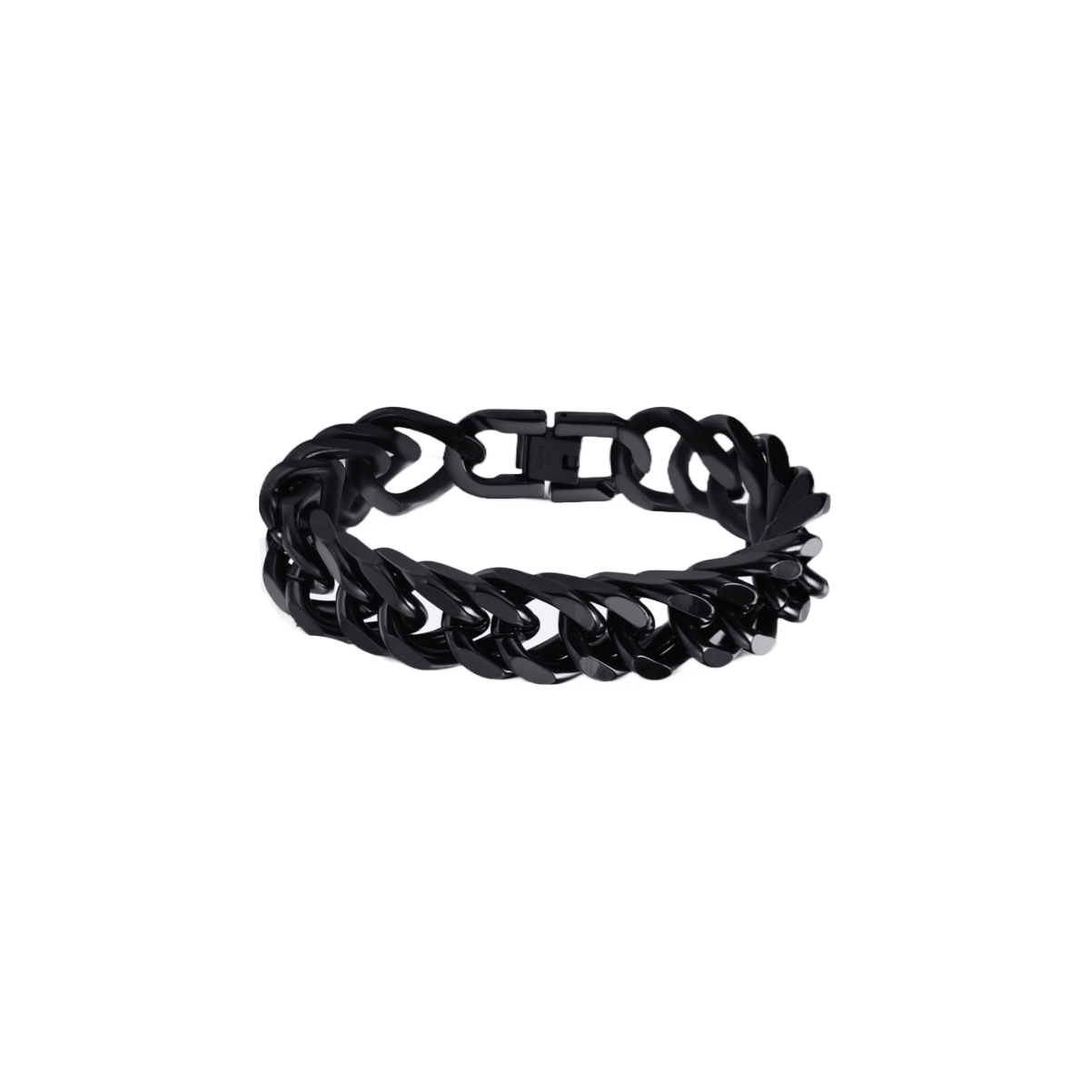 Black double curb chain bracelet with fold-over clasp