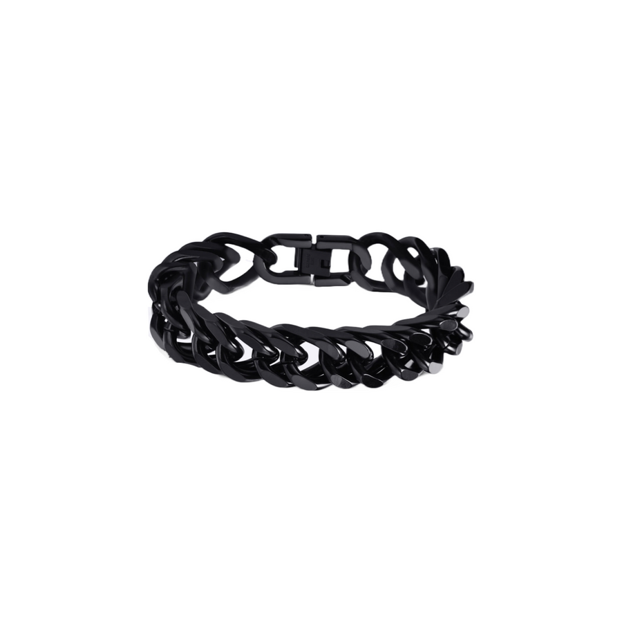Black double curb chain bracelet with fold-over clasp