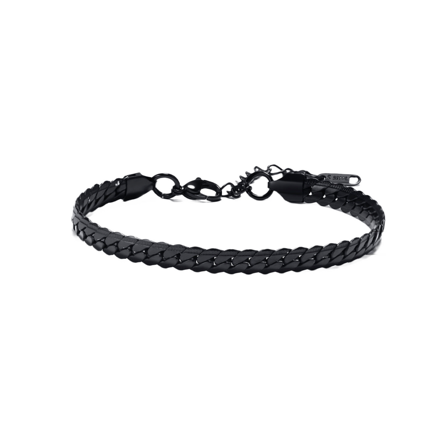 Black flat curb chain bracelet with lobster clasp