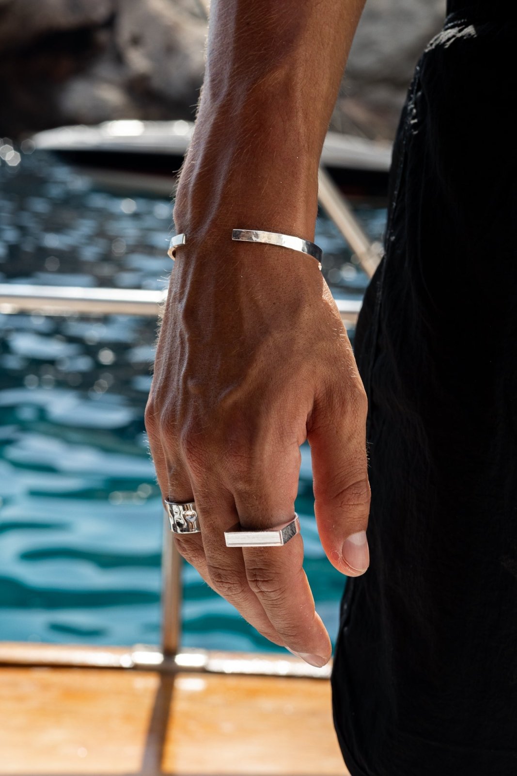 Silver-tone narrow flat cuff bracelet, view 4 of 6