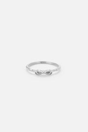 Silver-tone slim knot ring, front view on a light background