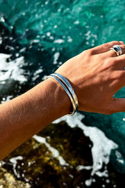 Silver-tone double band cuff bracelet, view 9 of 9