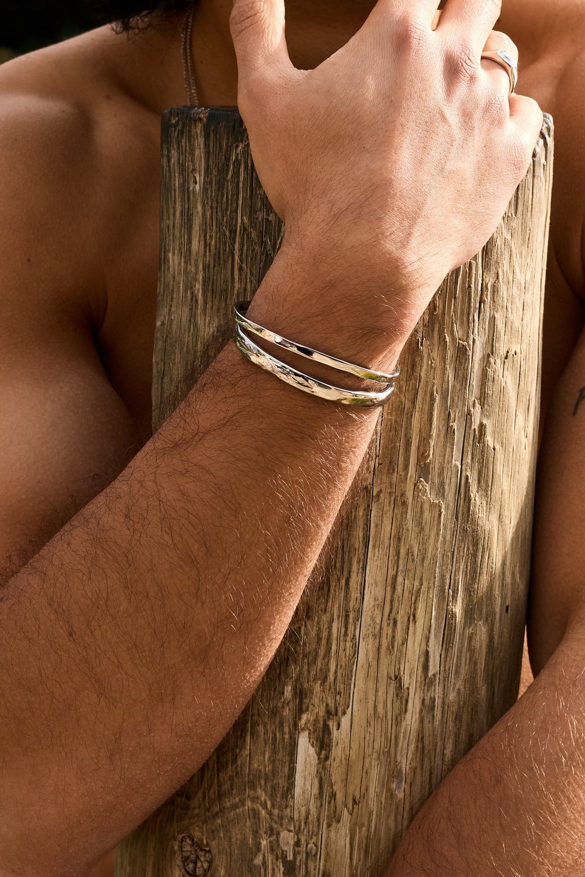 Silver-tone double band cuff bracelet, view 8 of 9