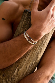 Silver-tone double band cuff bracelet, view 4 of 9