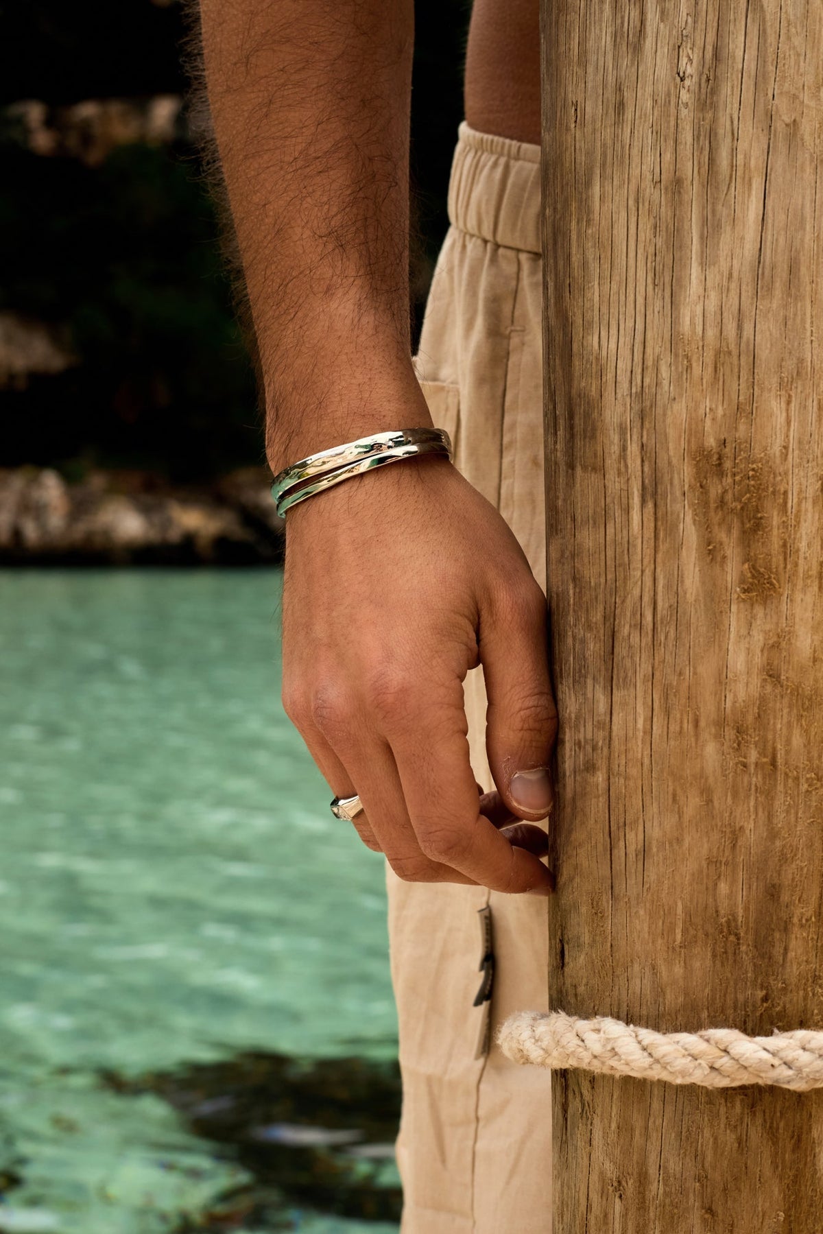 Silver-tone double band cuff bracelet, view 2 of 9