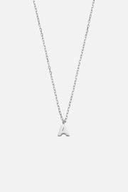 Silver-tone initial necklace, front view on a light background