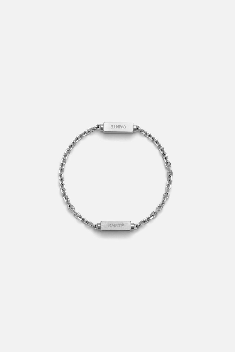 Silver-tone chain bracelet with two brushed bars, laid flat
