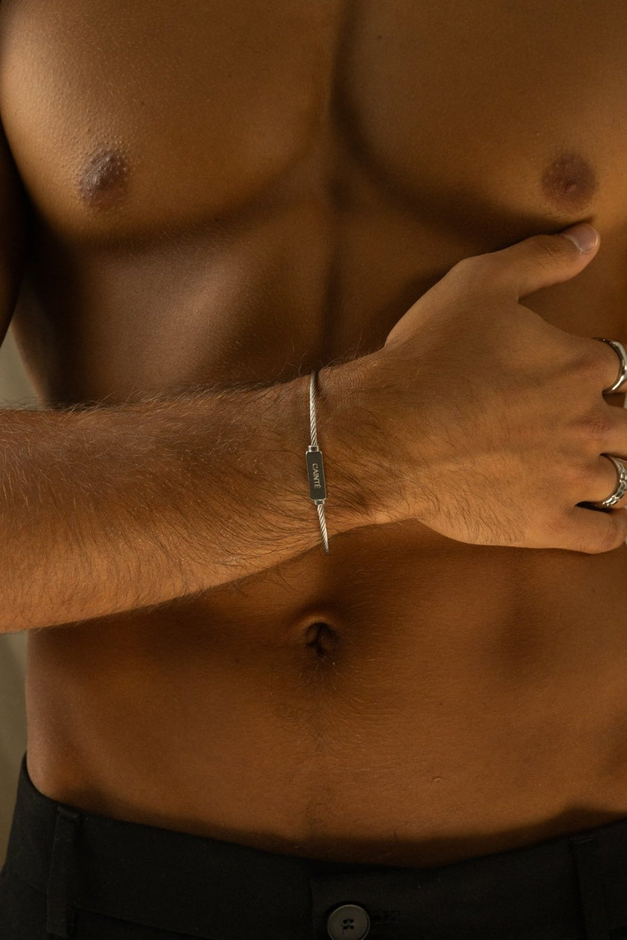 Silver-tone cable bracelet with brushed bars, view 2 of 4