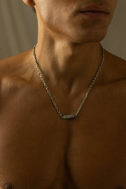 Silver-tone chain necklace with a brushed bar, view 2 of 6