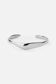 Silver-tone sculpted cuff bracelet, front view on a light background