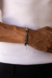 Silver-tone link bracelet with green stones, view 6 of 6