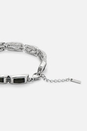Silver-tone link bracelet with green stones, view 3 of 6