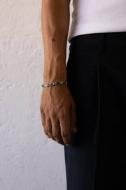 Silver-tone link bracelet with green stones, view 2 of 6