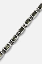 Silver-tone link bracelet with green stones, view 5 of 6