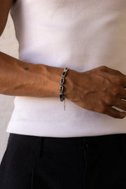 Silver-tone link bracelet with green stones, view 4 of 6