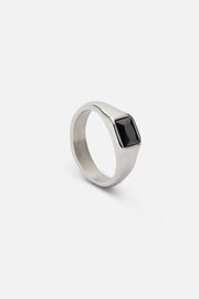 Silver-tone signet ring with a black rectangular stone, view 3 of 6