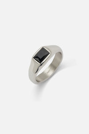 Silver-tone signet ring with a black rectangular stone, view 5 of 6