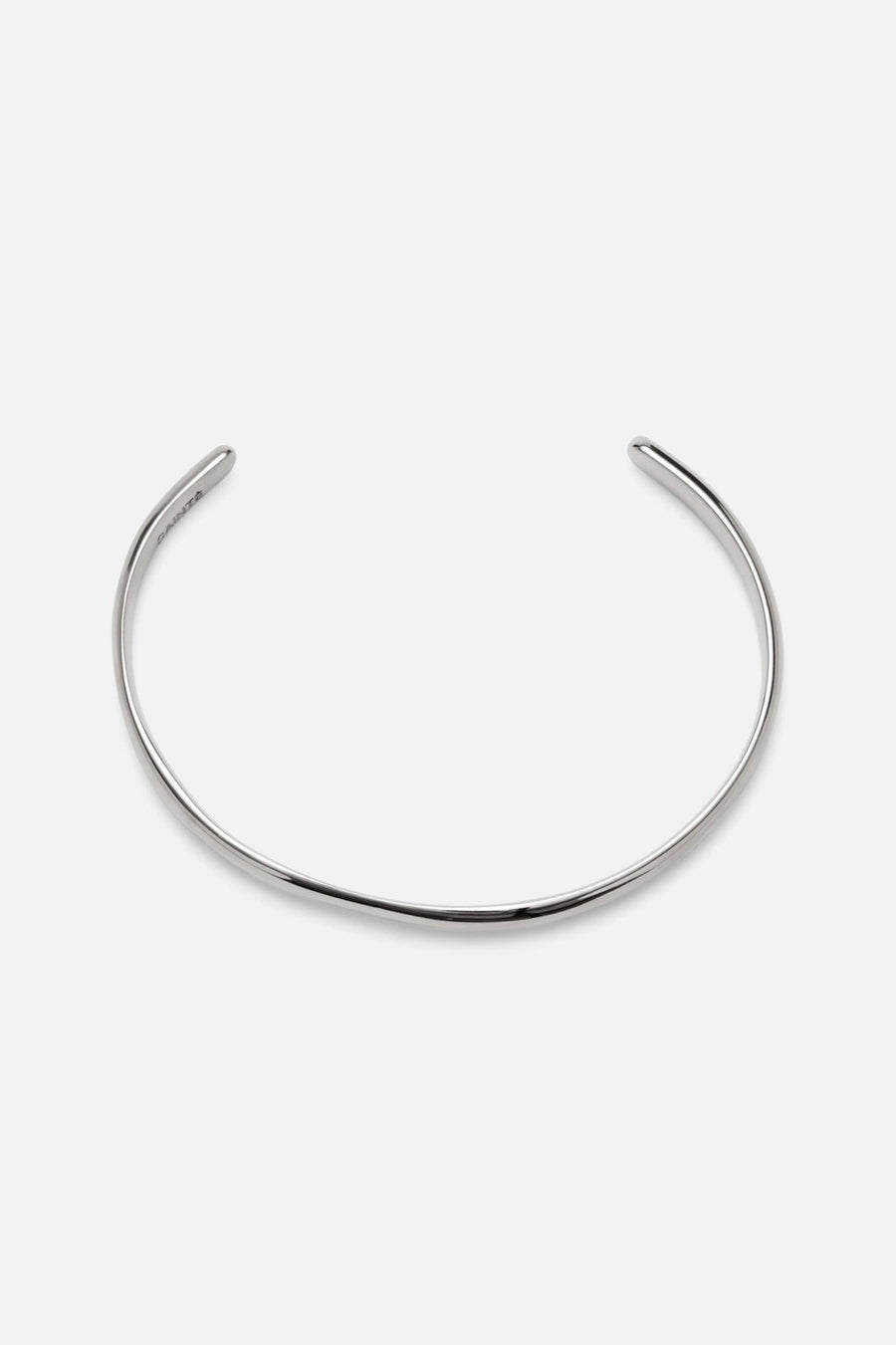 Silver-tone slim open bangle, front view on a light background