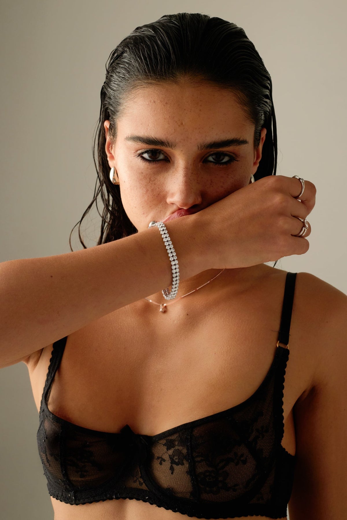 Silver-tone sparkling mesh slider bracelet, view 4 of 9