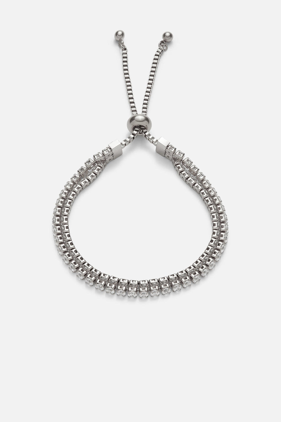 Silver-tone sparkling mesh slider bracelet, front view on a light background