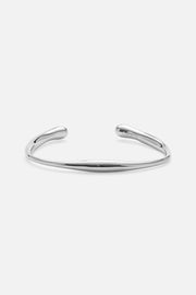 Silver-tone narrow polished cuff, front view on a light background
