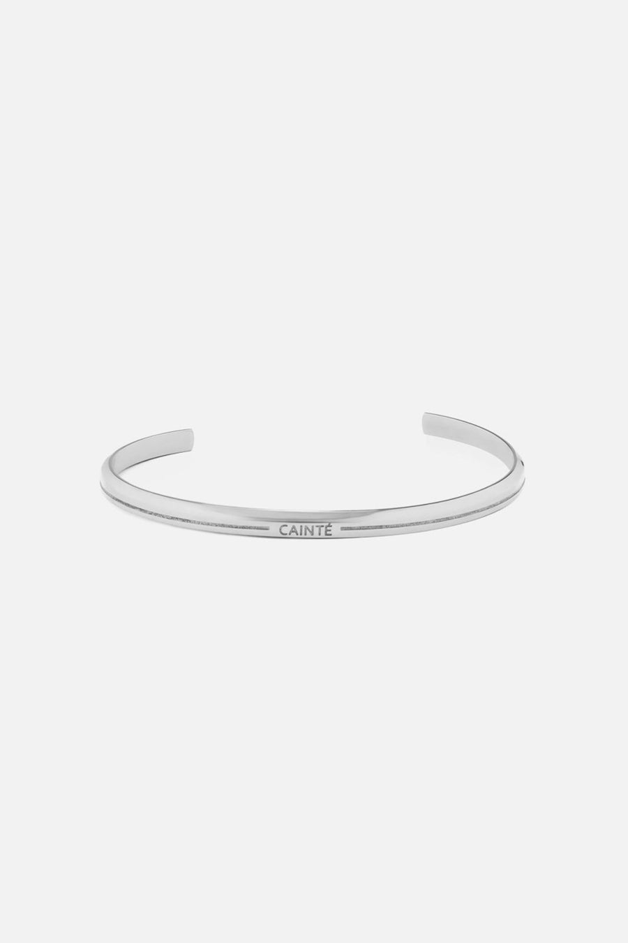 Silver-tone thin flat cuff, front view on a light background