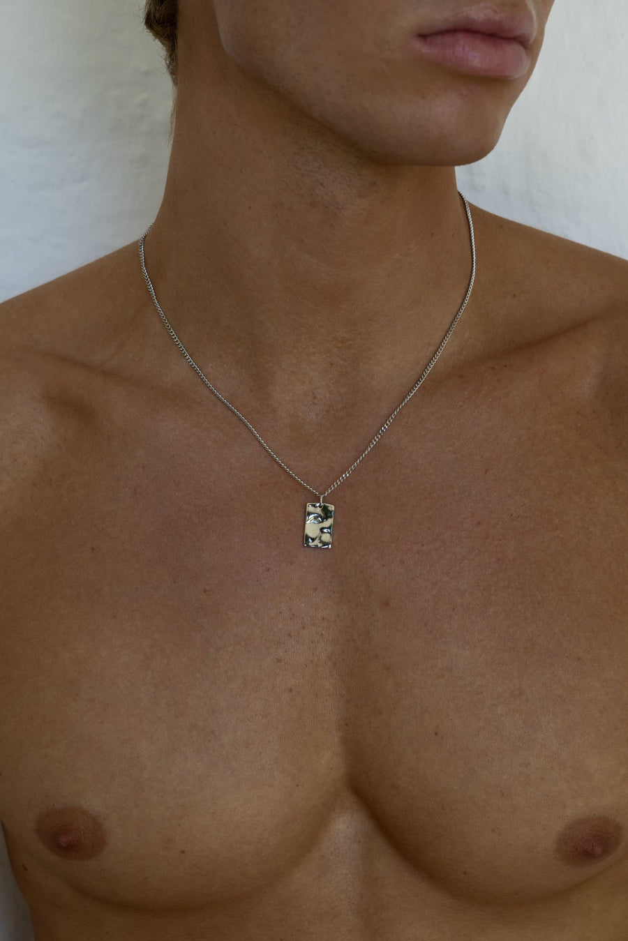 Silver-tone textured tag pendant necklace, view 2 of 6