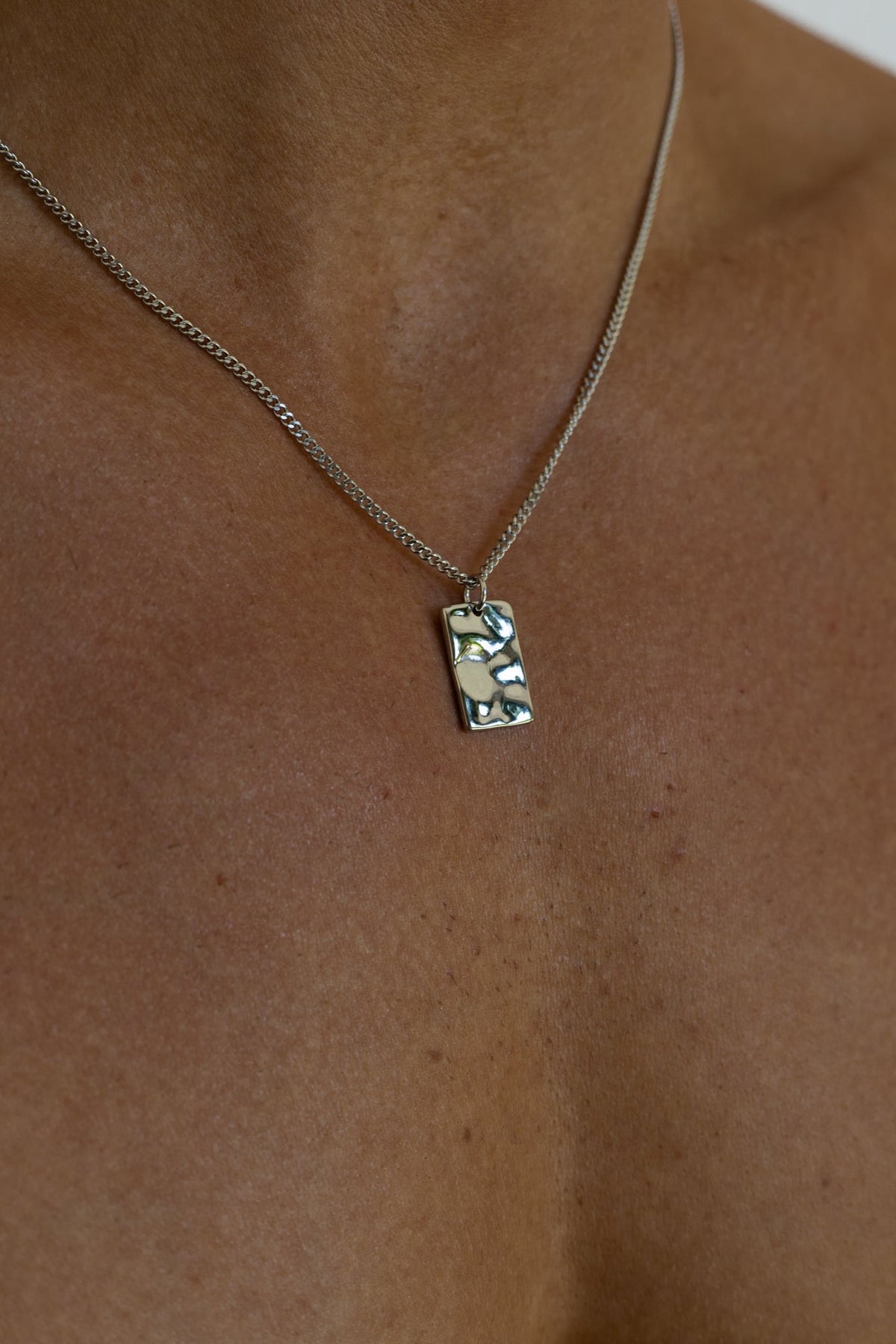 Silver-tone textured tag pendant necklace, view 4 of 6