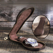 Open pouch on wood with a lining detail