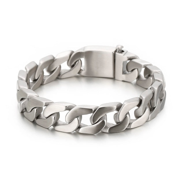 Brushed steel Cuban link bracelet, clasp on top
