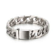 Brushed steel Cuban link bracelet with box clasp