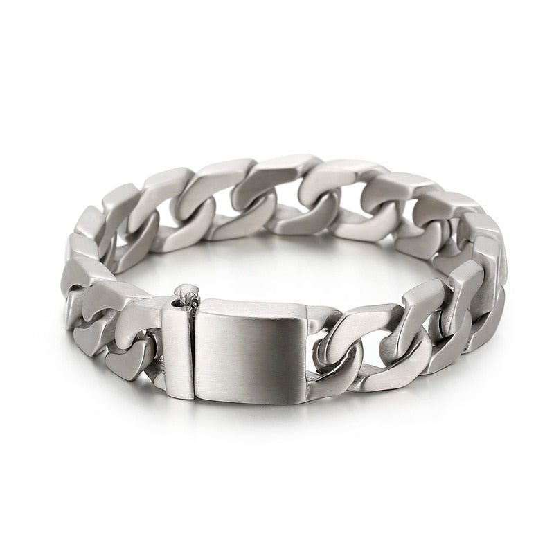 Brushed steel Cuban link bracelet with box clasp