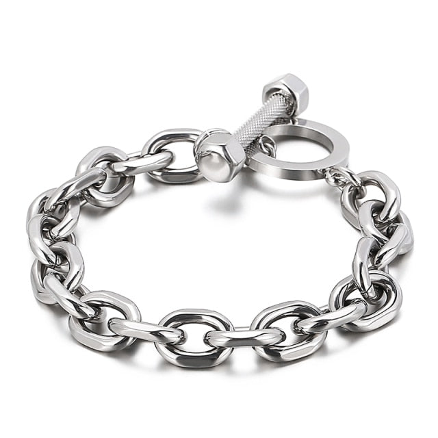 Silver-tone oval link bracelet with bolt toggle clasp