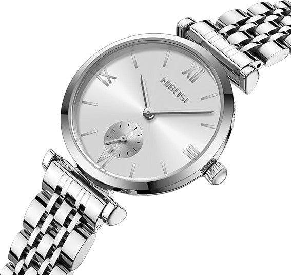 Silver watch at an angle