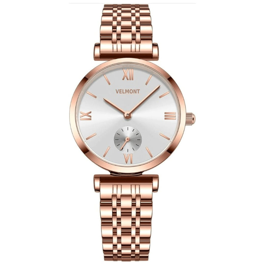 Rose gold-tone slim watch with white dial