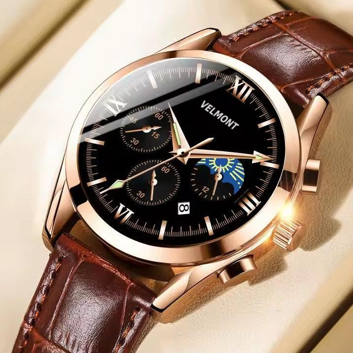 Rose gold-tone watch on a warm backdrop