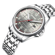 Silver grid dial at an angle