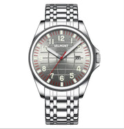 Steel watch with silver grid dial